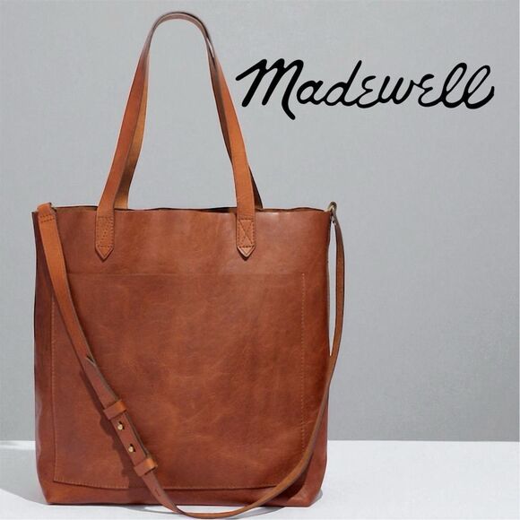 Madewell Medium Brown Transport Tote English Saddle Leather Tote Crossbody Bag - Picture 1 of 12